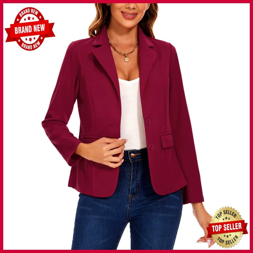 Women's Business Casual Blazer Notched Lapel Long Sleeve Slim Fit Jacket